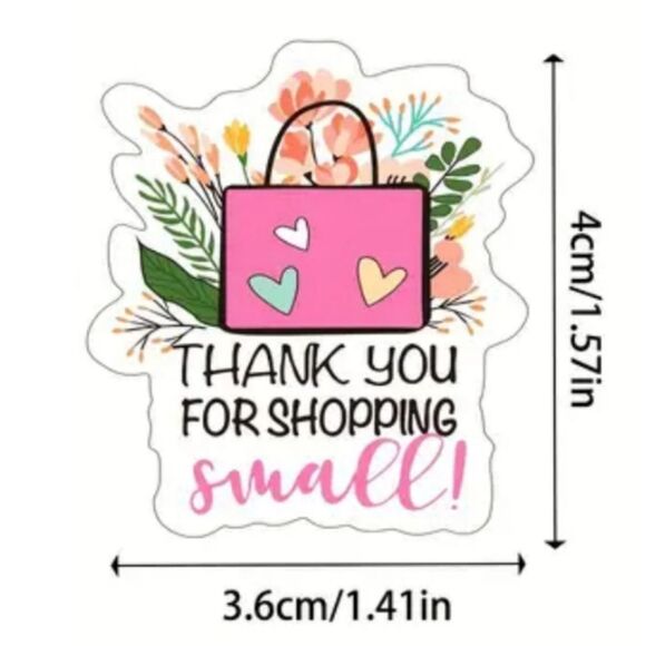 3/$15 THANK YOU STICKERS For Shopping Small Cute Pink Shopping Bag Set of 50 - Picture 3 of 4